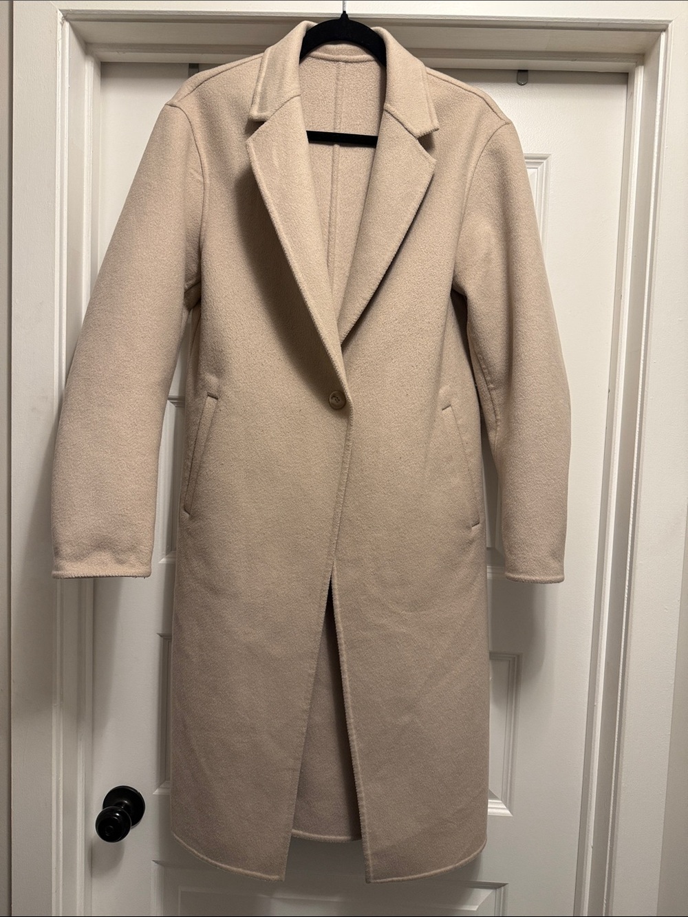 Uniqlo Women's Beige Single-Button Wool-Blend Long Coat